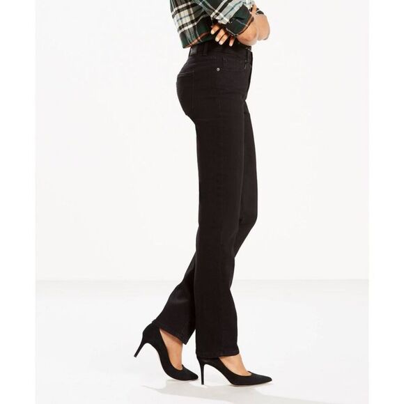 Levi's -  Women's Mid Rise Slim Straight Fit Full Str Soft Black - Picture 2 of 3